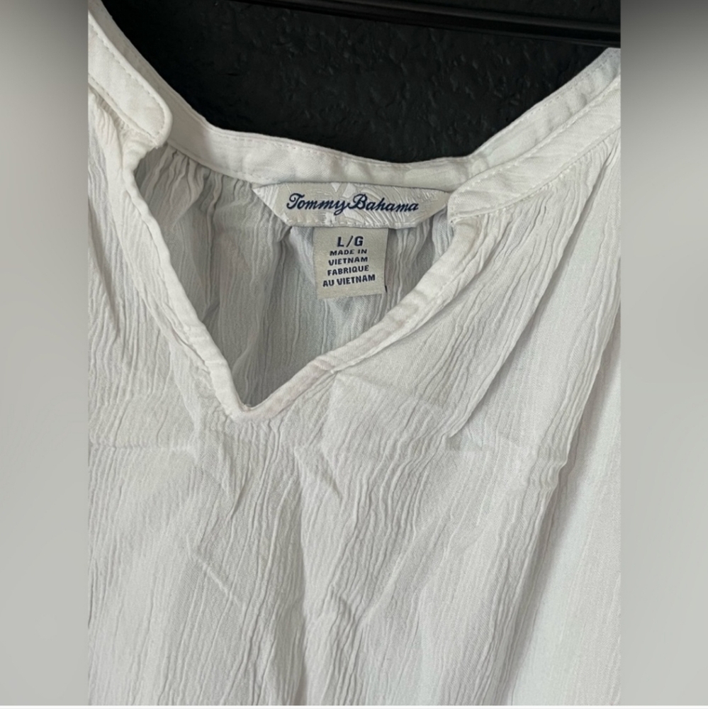 Tommy Bahama White Flutter Sleeve Blouse Size Large